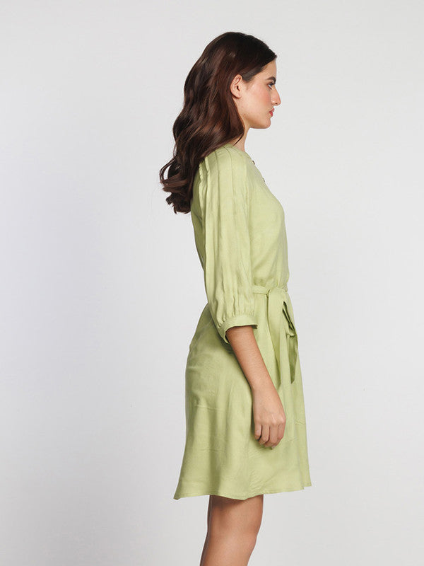 Green Solid Above Knee Dress