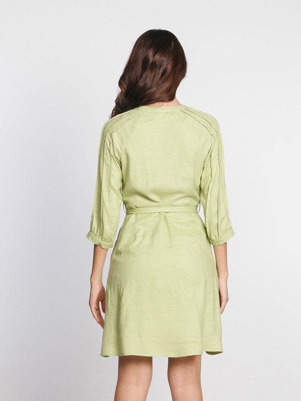 Green Solid Above Knee Dress
