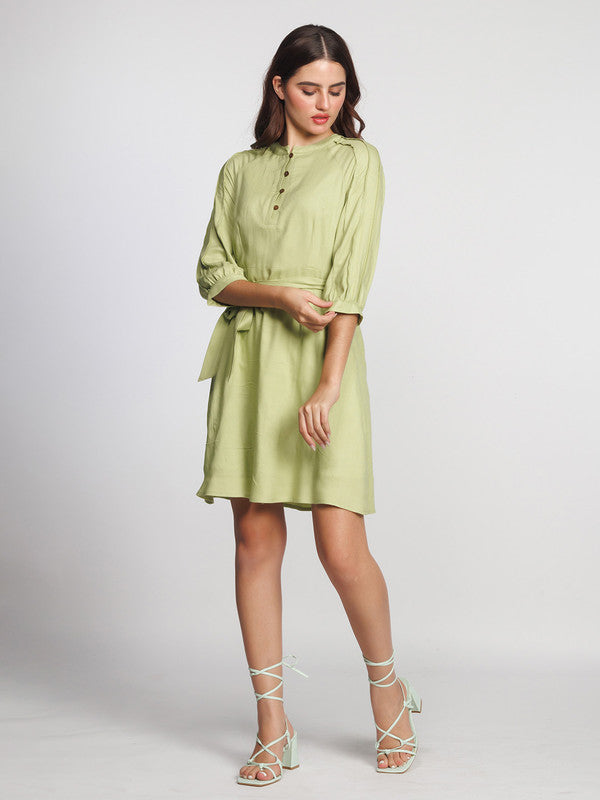 Green Solid Above Knee Dress