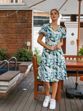 Off White Printed A-Line Midi Dress