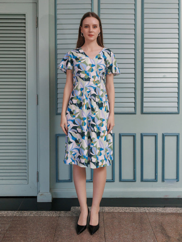 Off White Printed A-Line Midi Dress