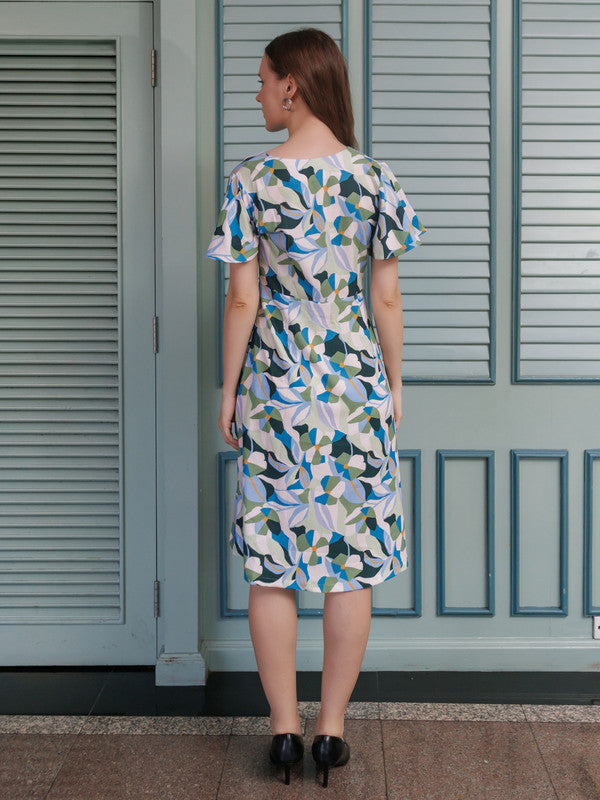 Off White Printed A-Line Midi Dress
