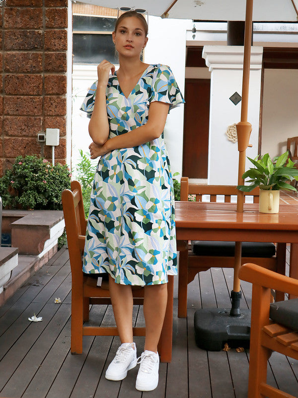 Off White Printed A-Line Midi Dress