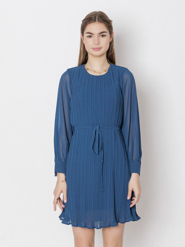 Navy Solid A-Line Mini Dress