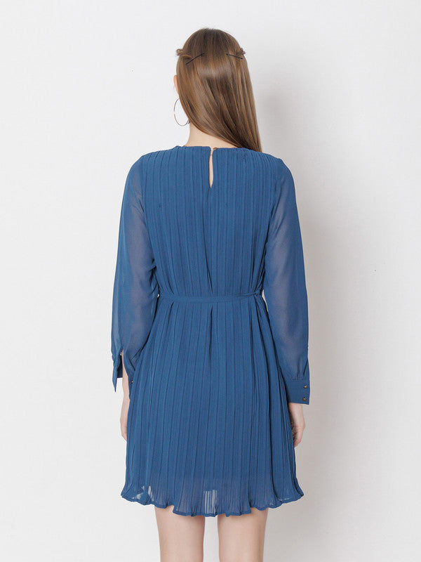 Navy Solid A-Line Mini Dress