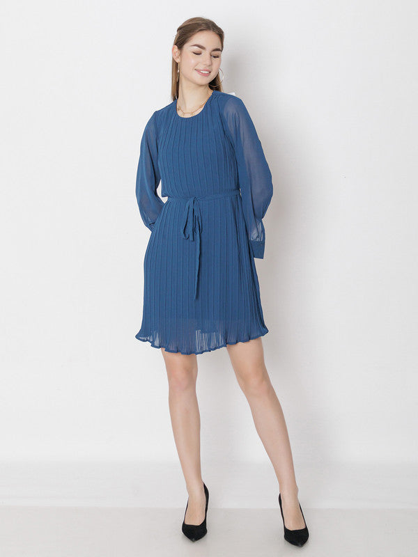 Navy Solid A-Line Mini Dress