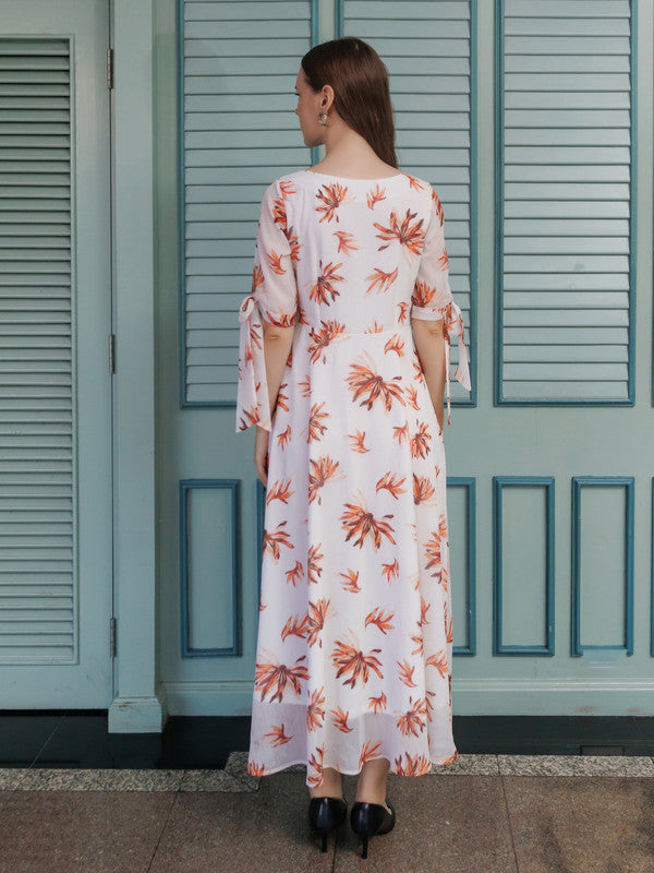 White Printed A Line Maxi Dress