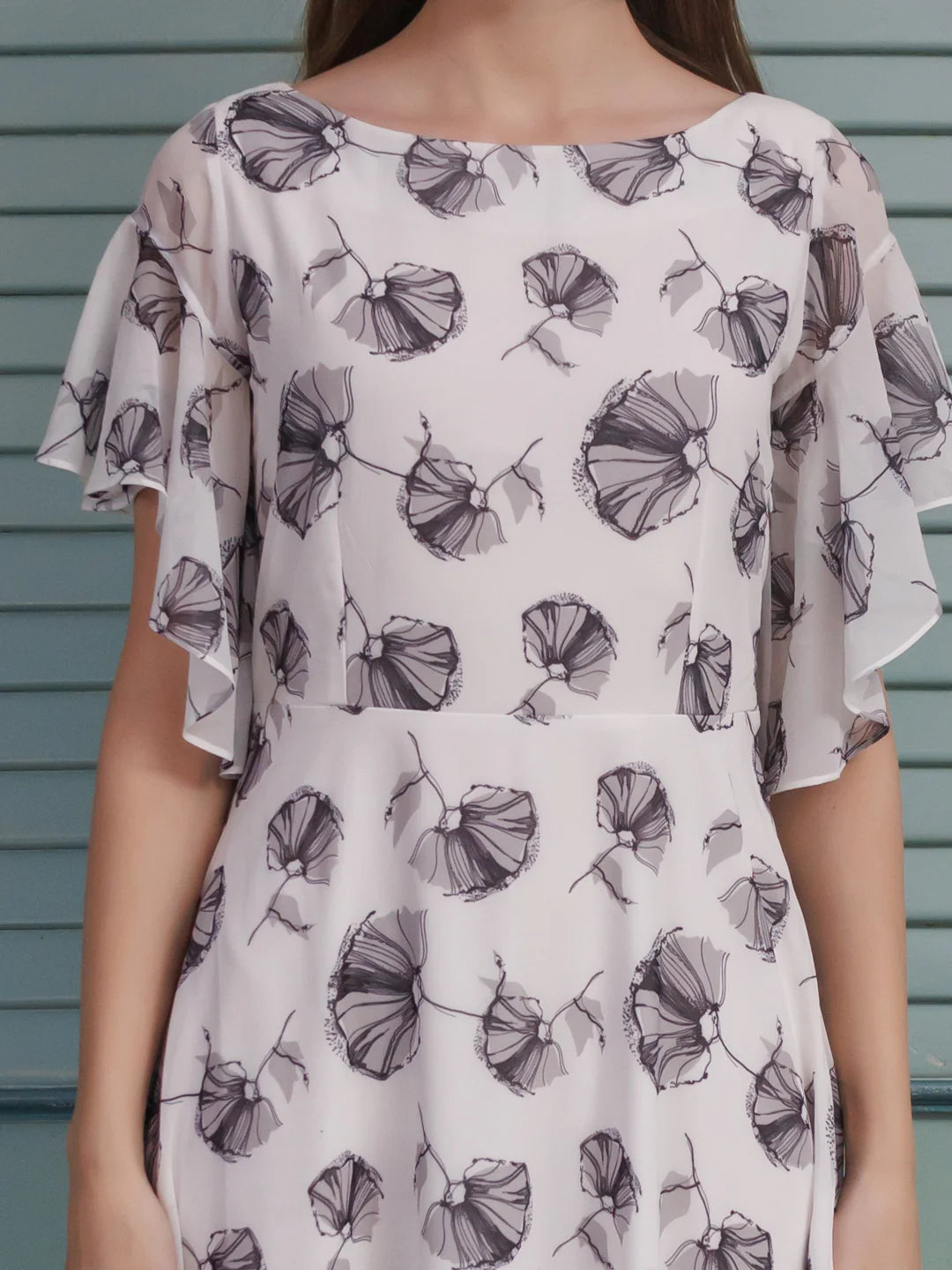 White Printed Flared Maxi Dress