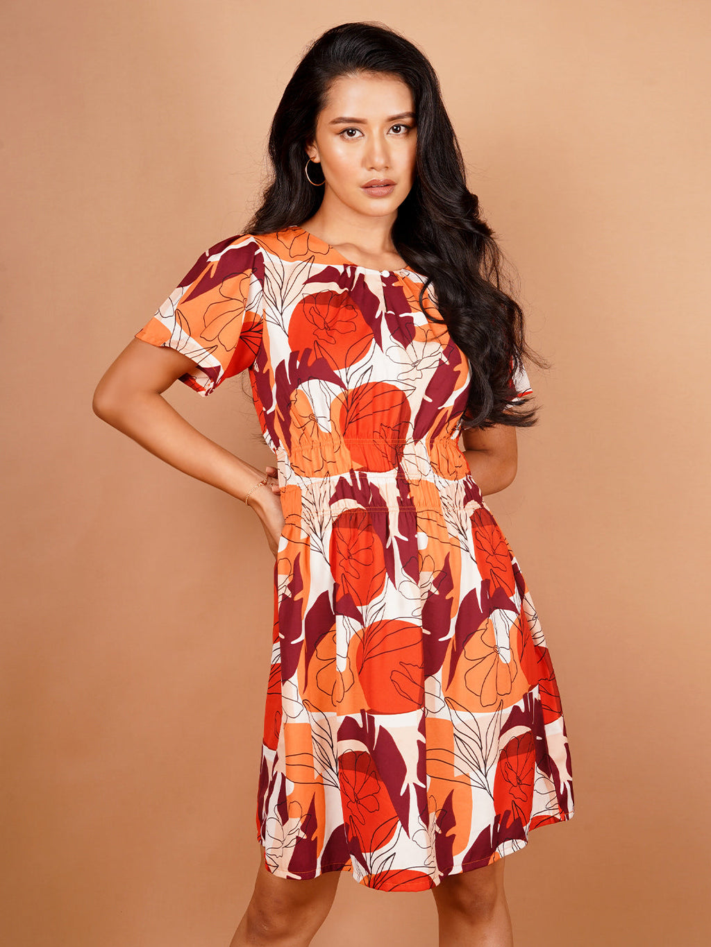 Off White Floral Print A Line Mini Dress