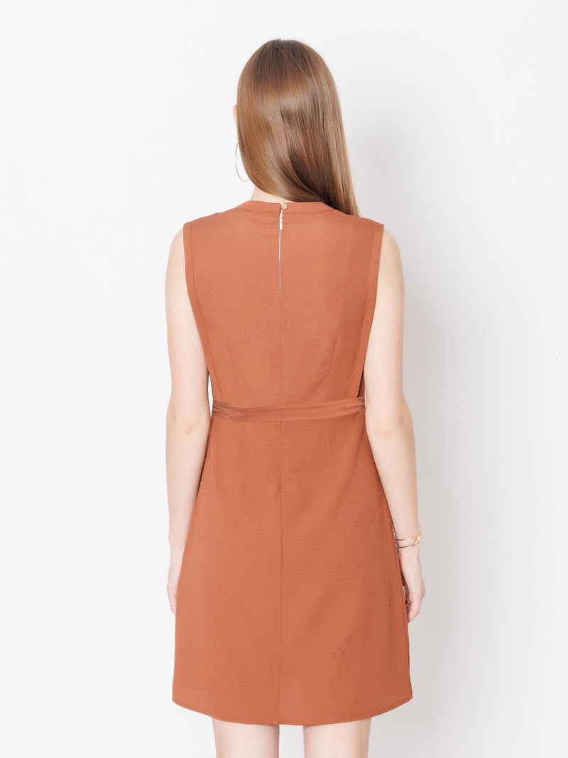 Brown Solid Textured Bodycon Mini Dress