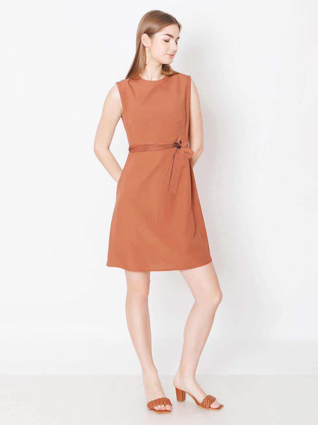 Brown Solid Textured Bodycon Mini Dress