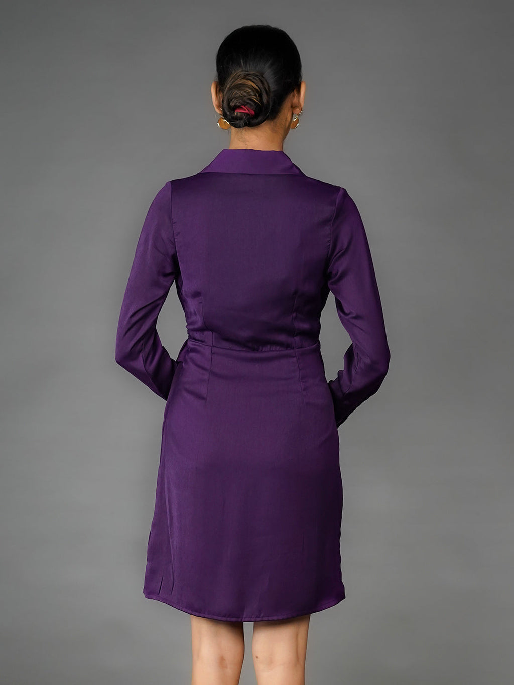Purple Solid Wrap Mini Dress