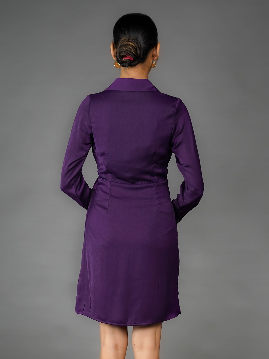 Purple Solid Wrap Mini Dress