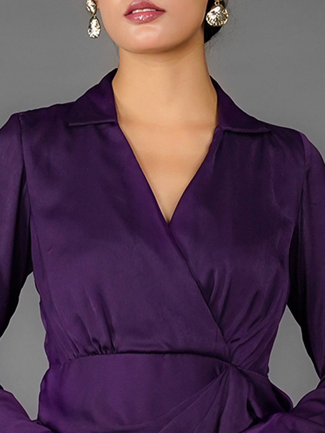 Purple Solid Wrap Mini Dress