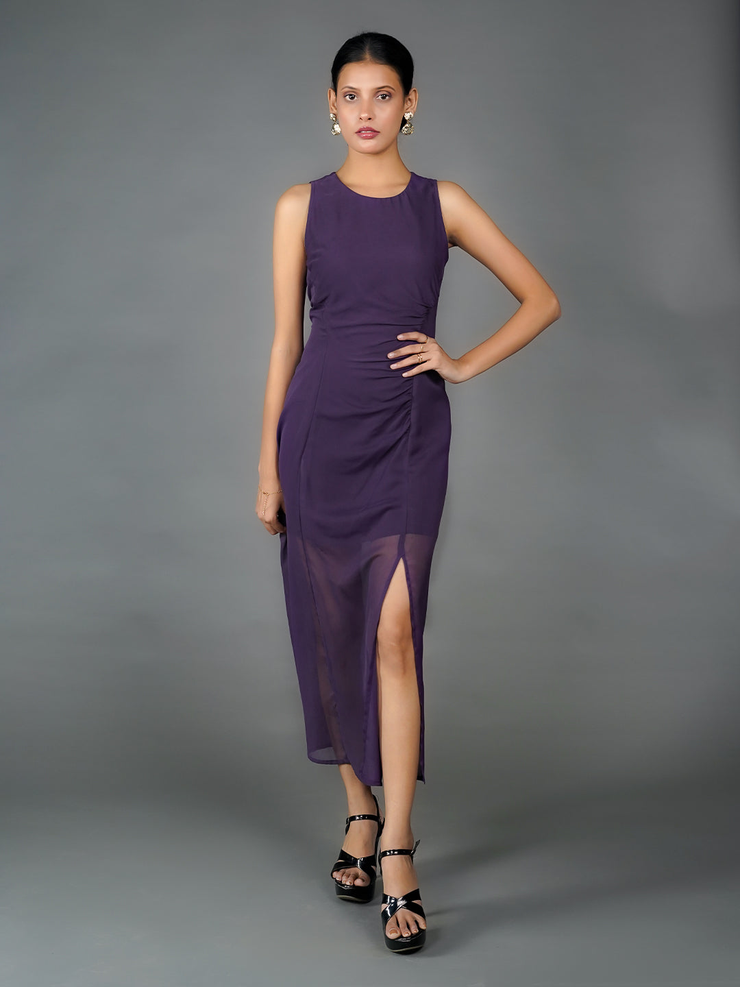 Purple Solid Bodycon Maxi Dress