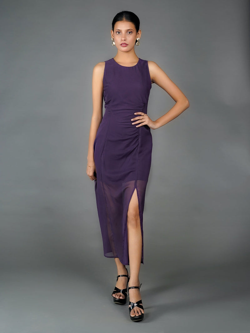 Purple Solid Bodycon Maxi Dress