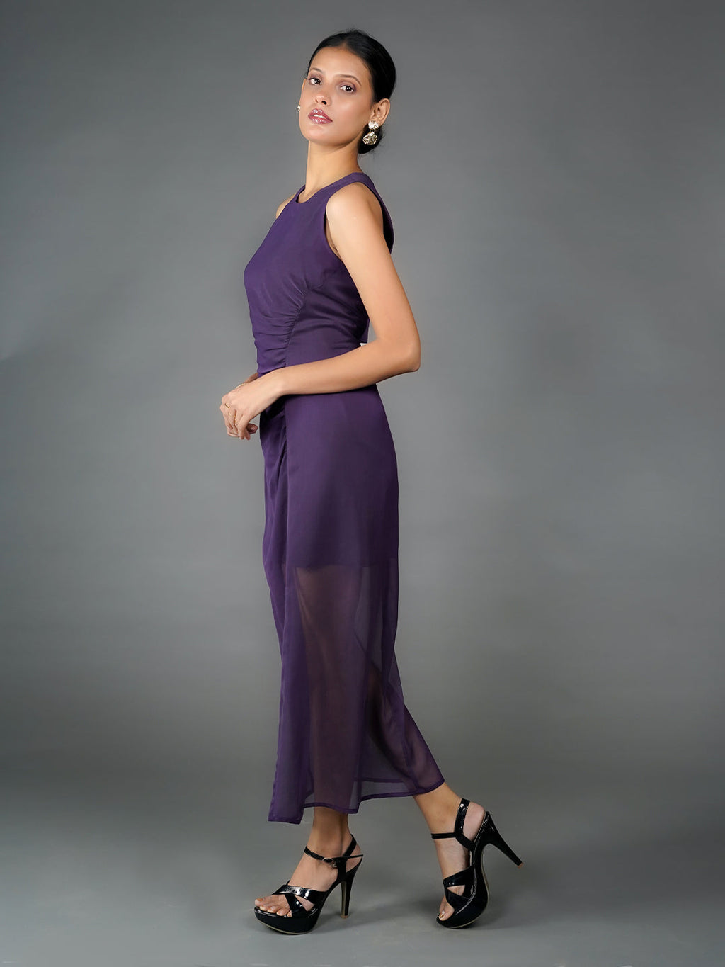 Purple Solid Bodycon Maxi Dress