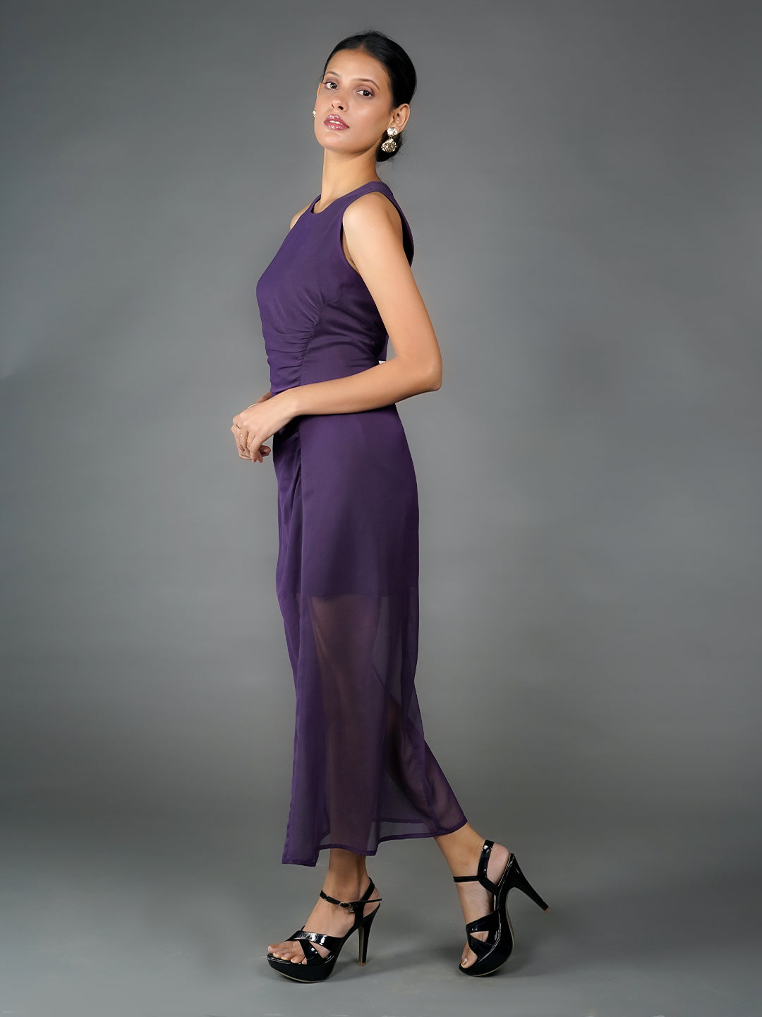 Purple Solid Bodycon Maxi Dress