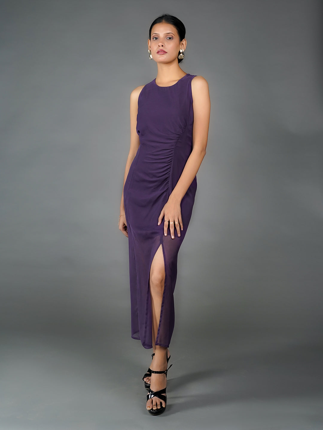 Purple Solid Bodycon Maxi Dress