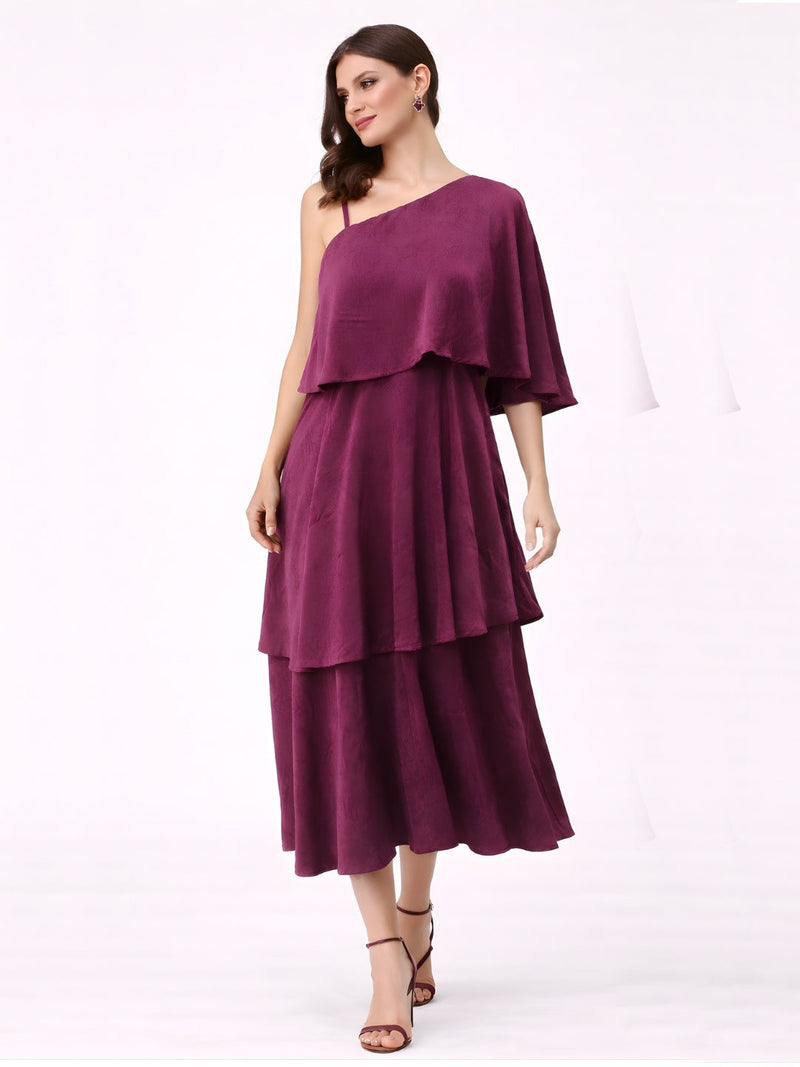 Burgundy Plain Shoulder Straps Midi Dress