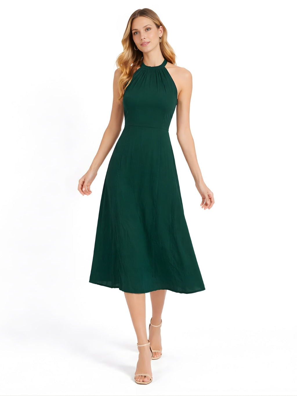 Green Plain Sleeveless Maxi Dress