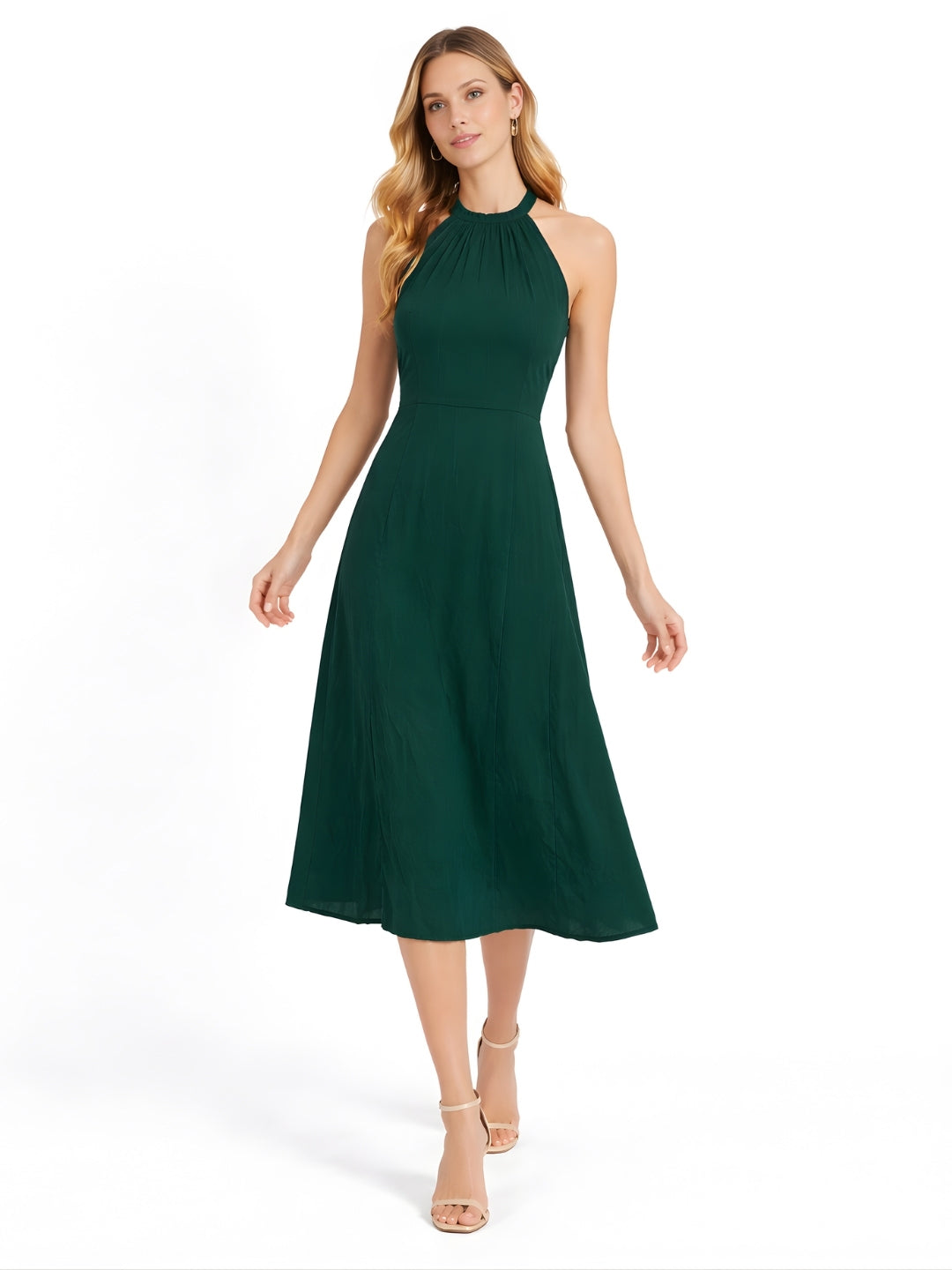 Green Plain Sleeveless Maxi Dress