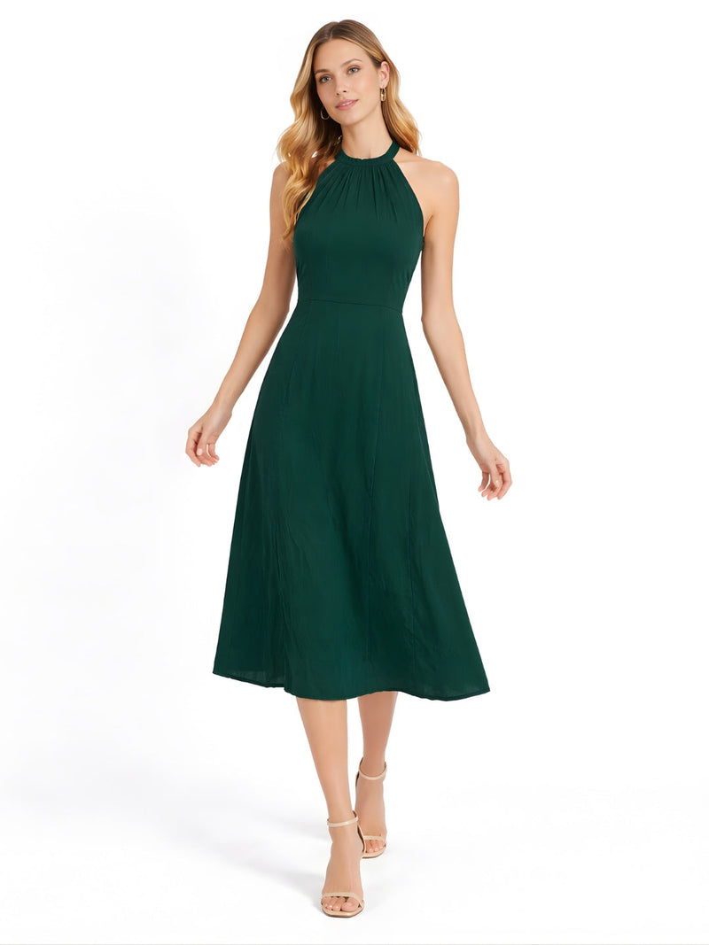 Green Plain Sleeveless Maxi Dress