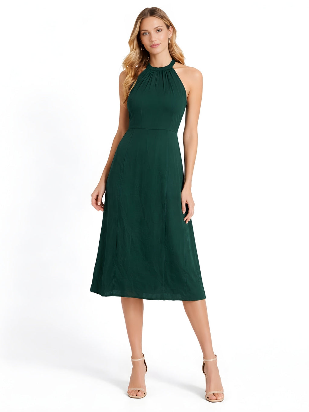Green Plain Sleeveless Maxi Dress