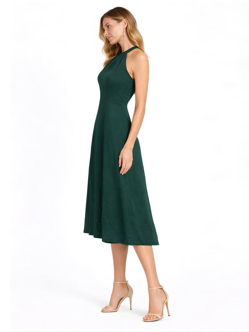 Green Plain Sleeveless Maxi Dress