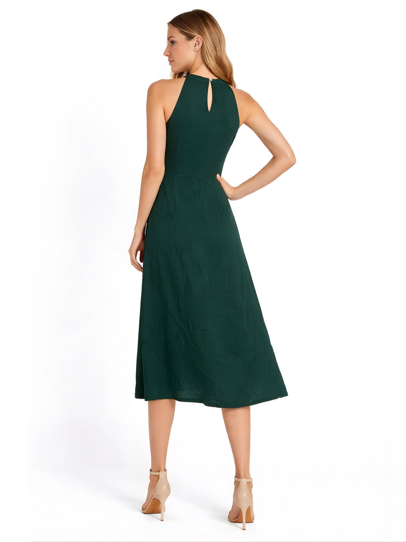 Green Plain Sleeveless Maxi Dress