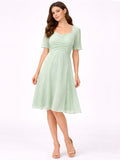 Green Plain Short Midi Dress