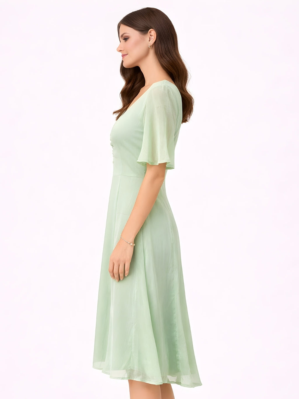 Green Plain Short Midi Dress