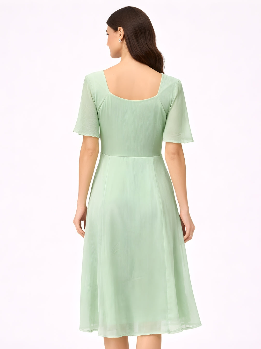 Green Plain Short Midi Dress