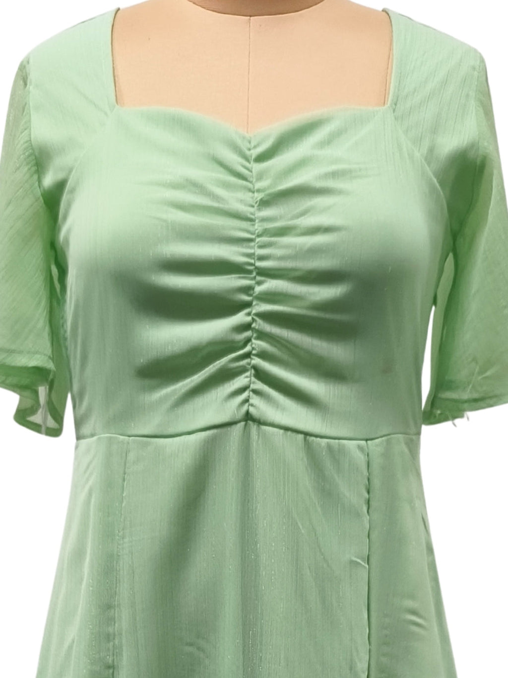 Green Plain Short Midi Dress