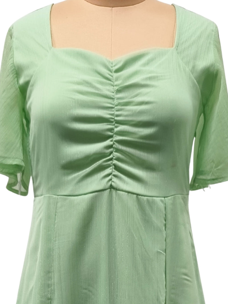 Green Plain Short Midi Dress