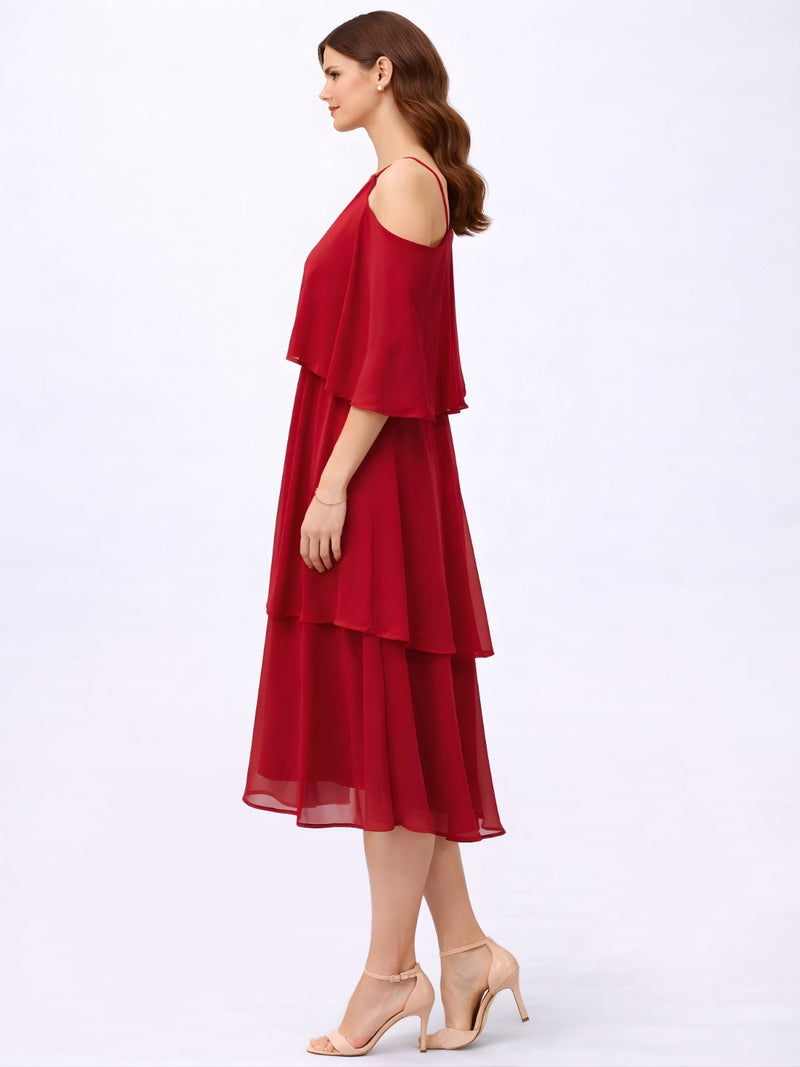 Red Plain Sleeveless Midi Dress