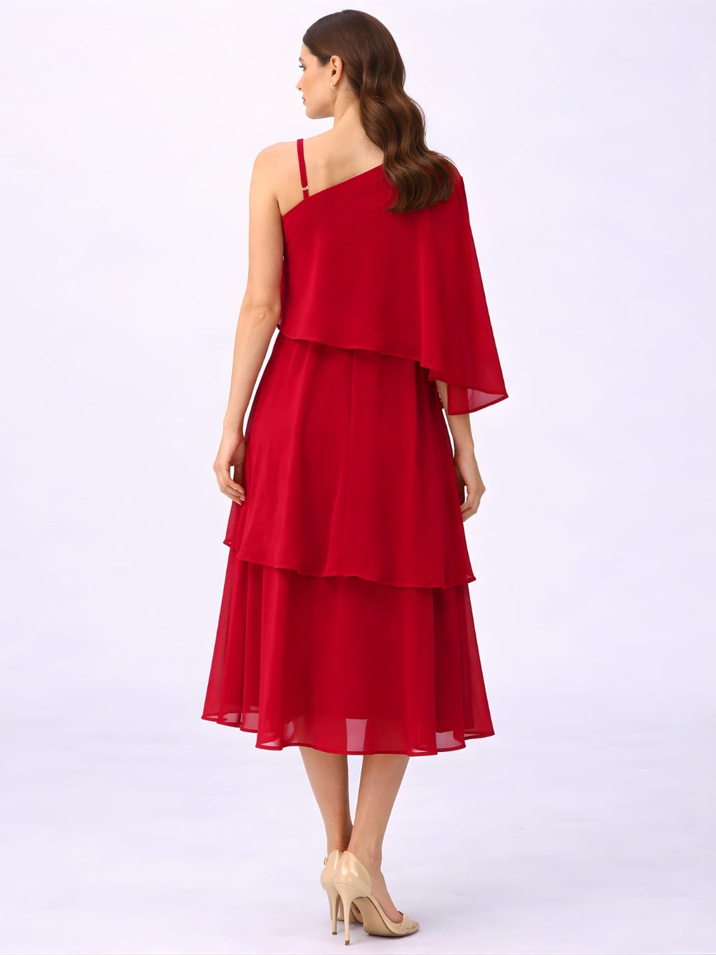 Red Plain Sleeveless Midi Dress