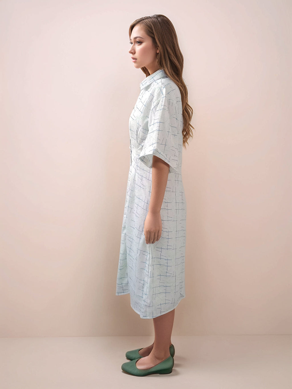 White Printed Slim Fit Midi Dress