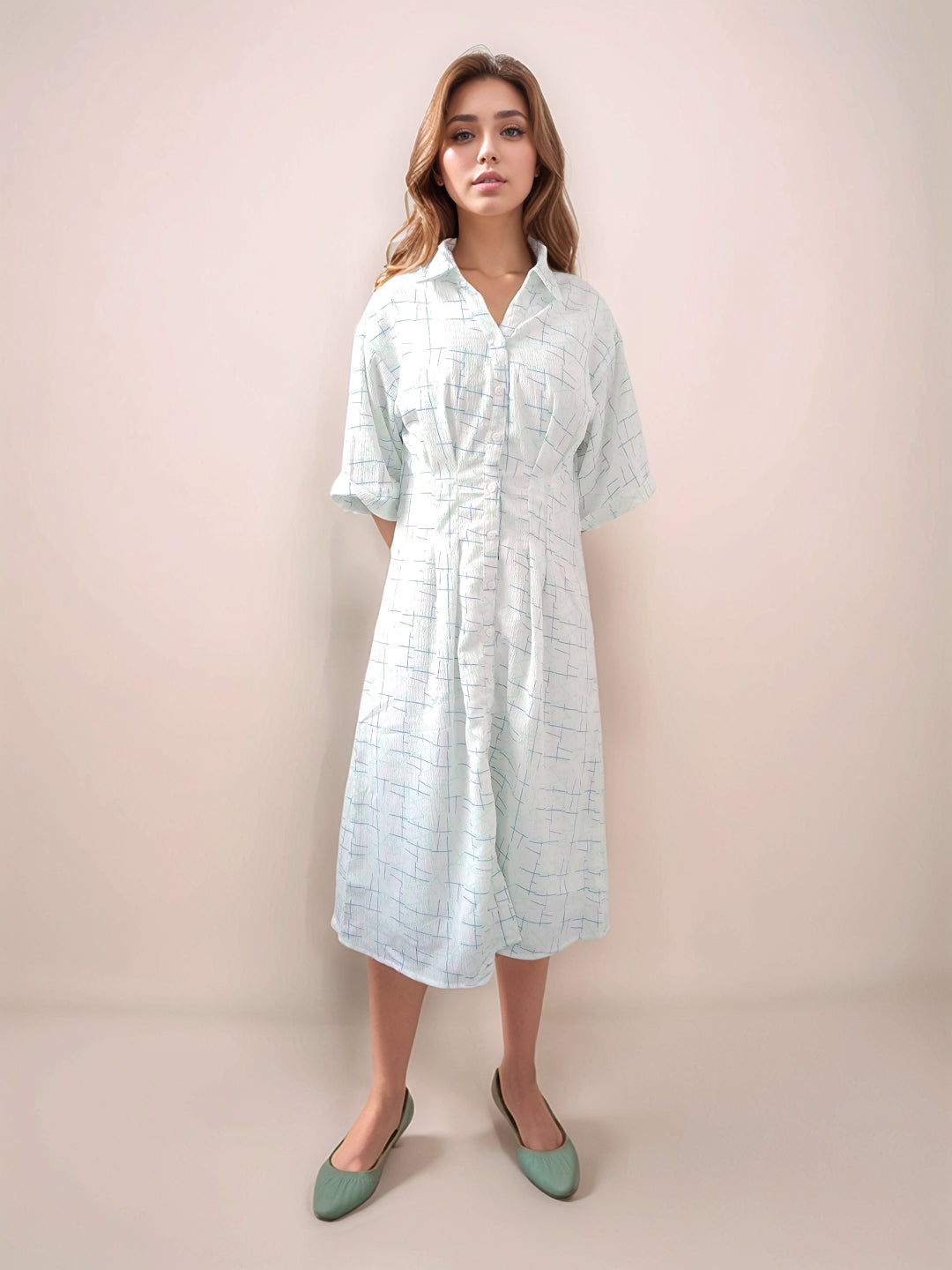 White Printed Slim Fit Midi Dress