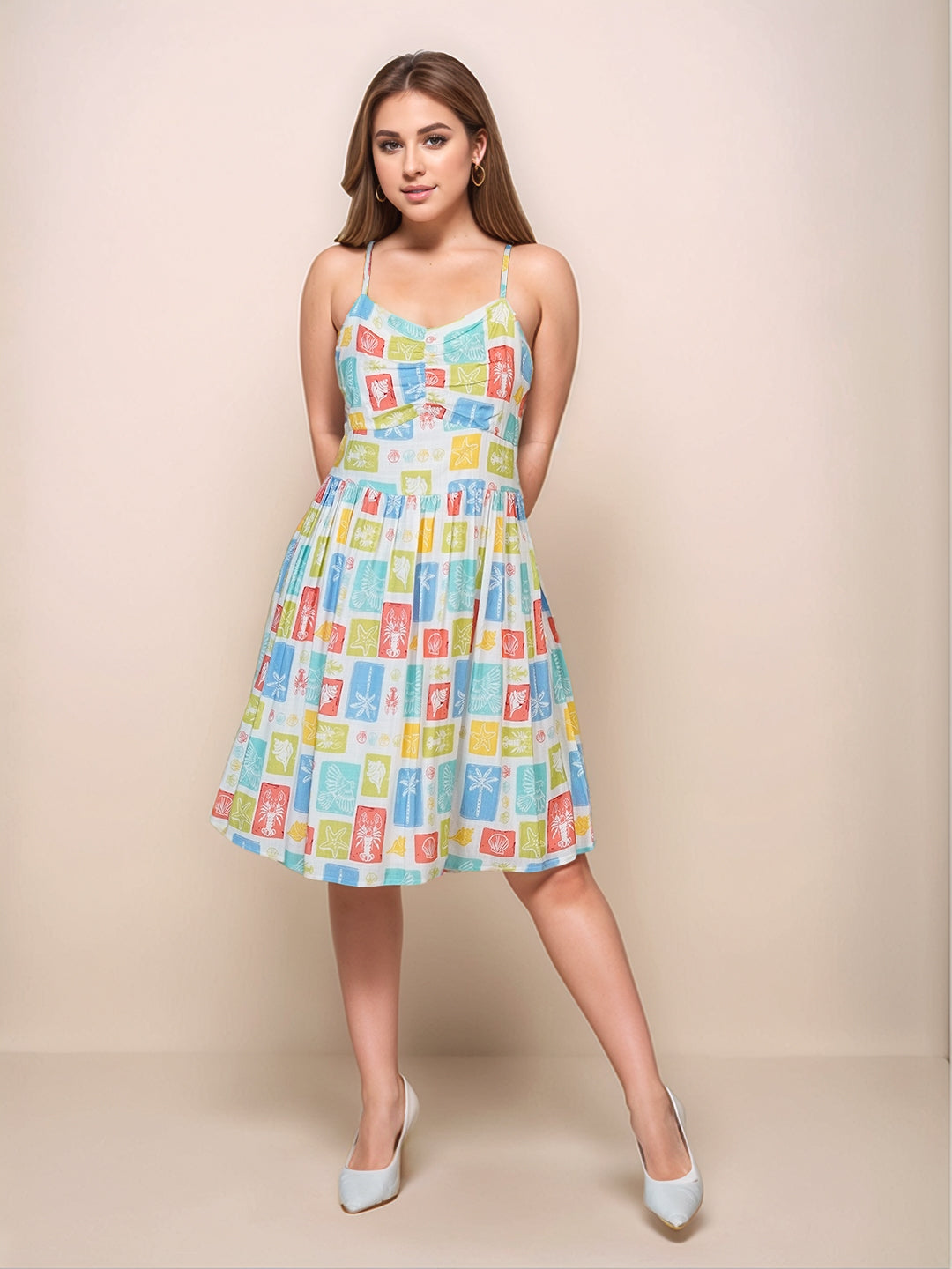 Multi Floral V-Neck Long Sleeves Short Dress