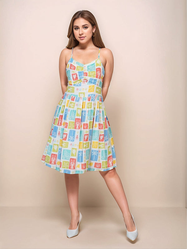 Multi Floral V-Neck Long Sleeves Short Dress