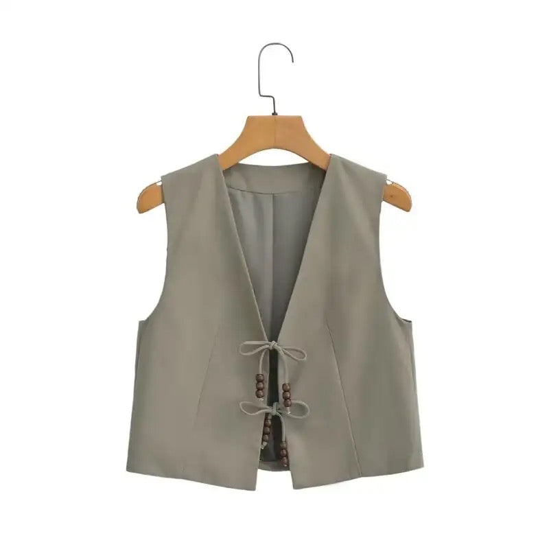 Hansel Knot Up Summer Tops - Pale Olive