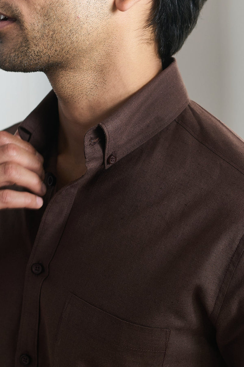 Dark Brown Cotton Linen Shirt - Regular fit