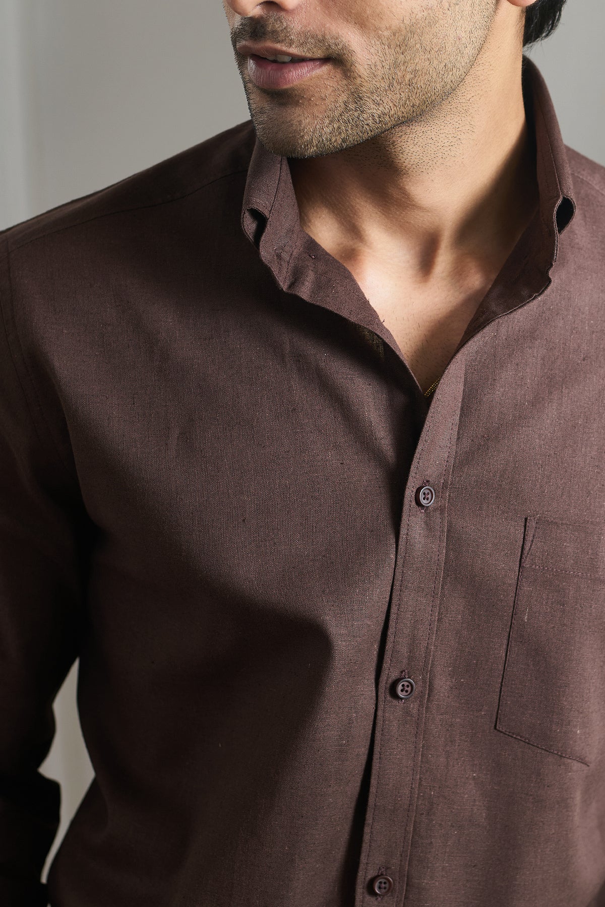 Dark Brown Cotton Linen Shirt - Regular fit