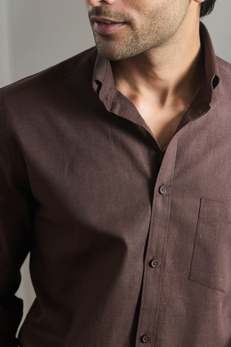 Dark Brown Cotton Linen Shirt - Regular fit