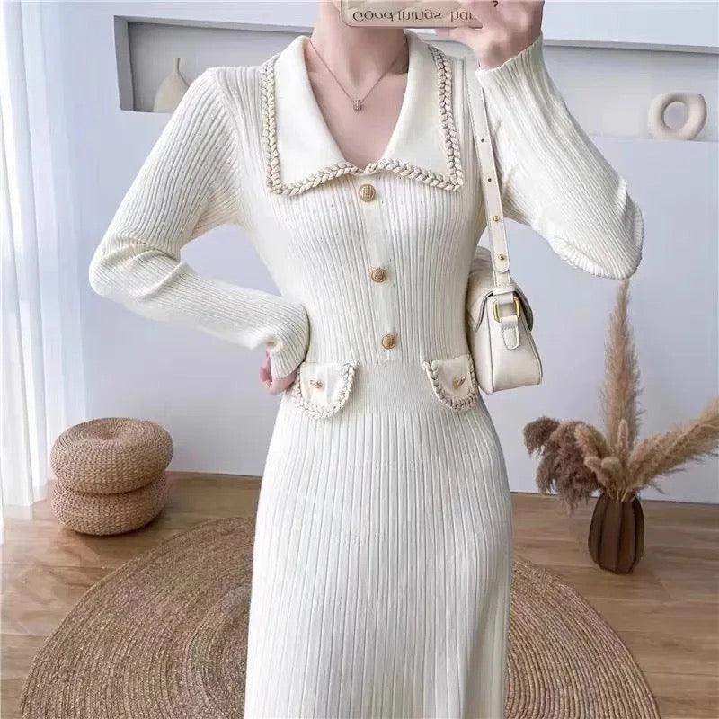 Huller Woolen Bodycon Dress - White