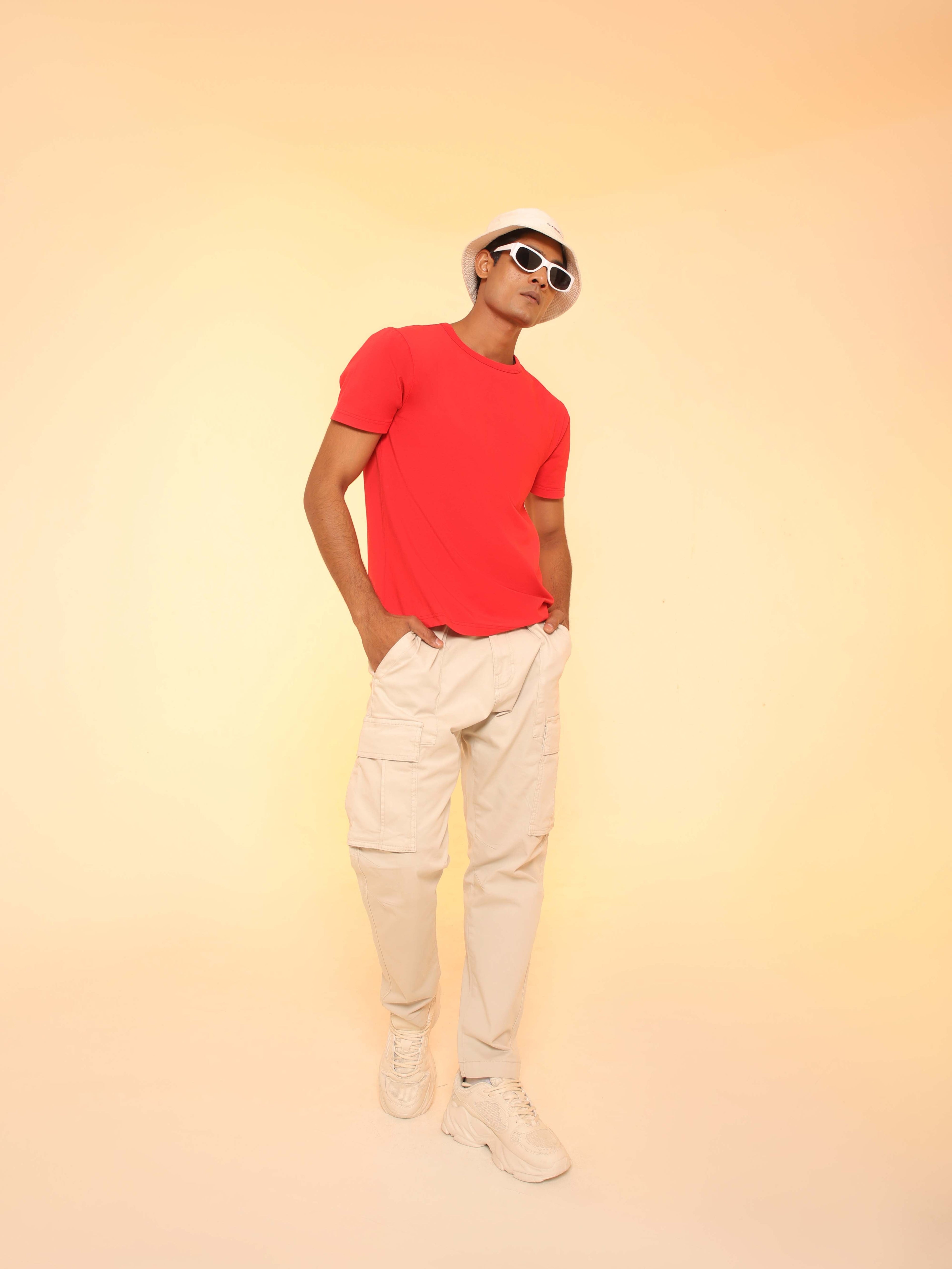 4-Way Stretch T-Shirt in Coral Red