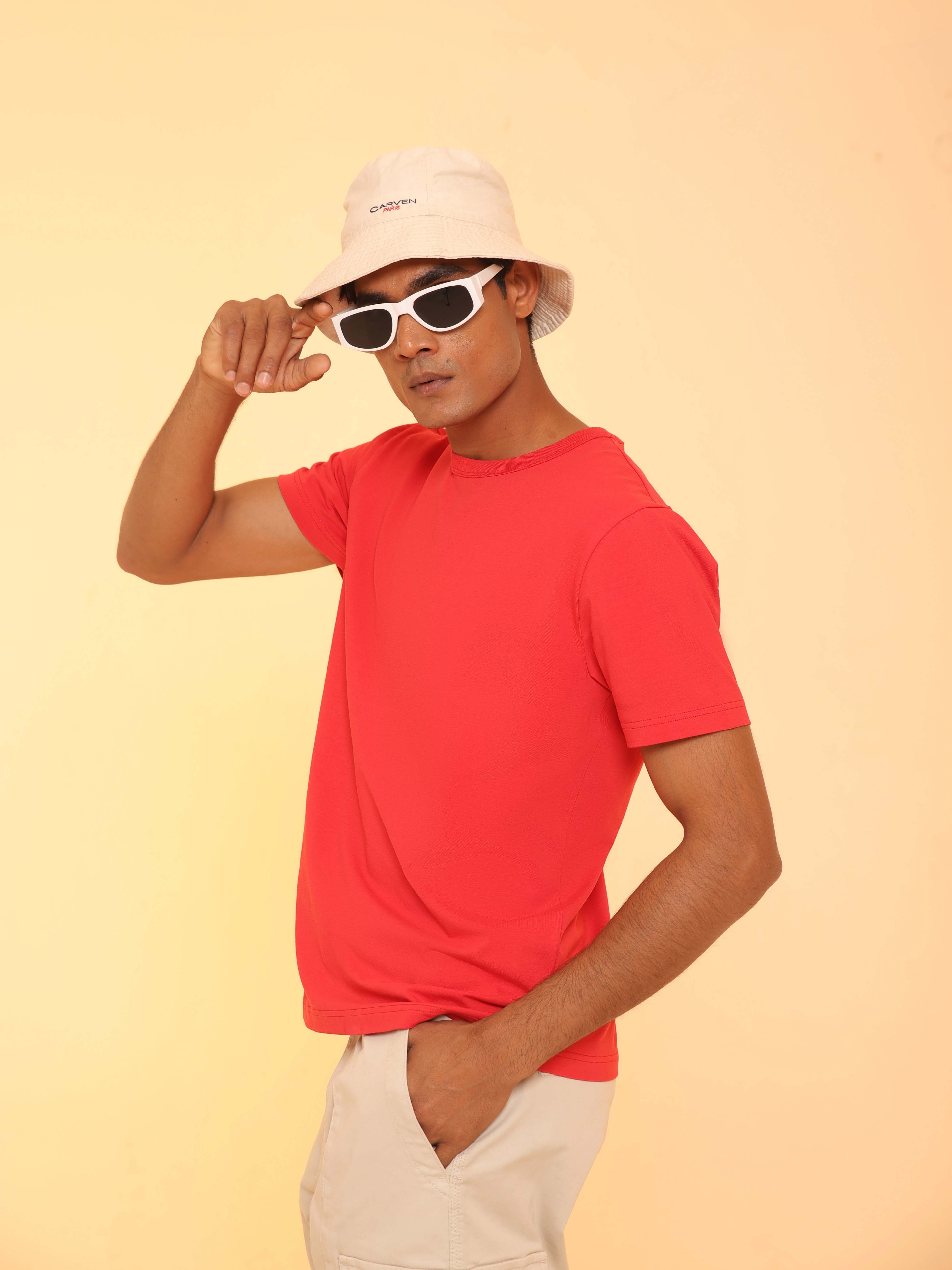 4-Way Stretch T-Shirt in Coral Red