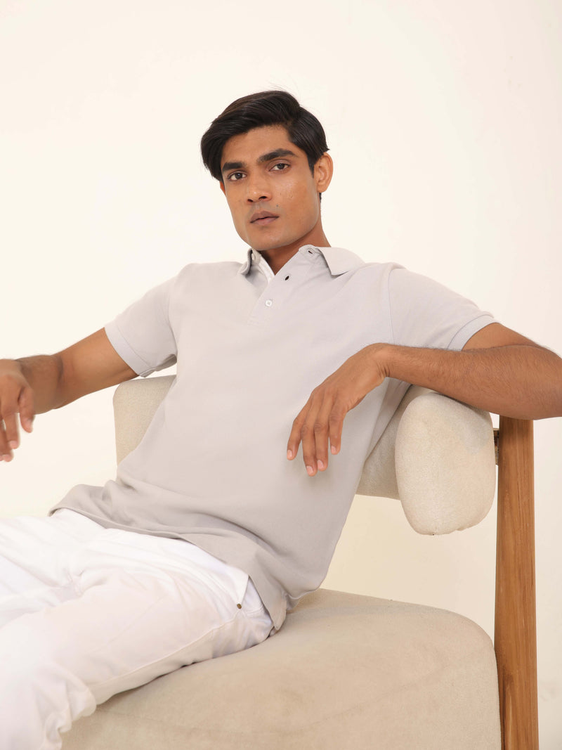 Organic Cotton Polo in Light Grey