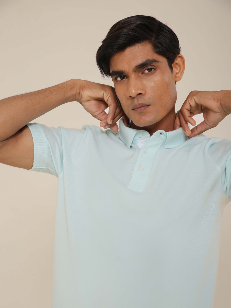 Organic Cotton Polo in Ice Blue